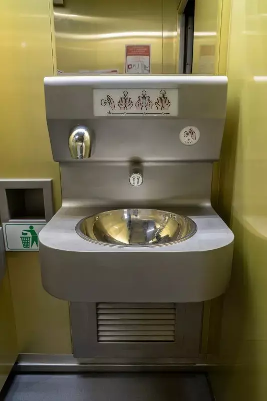 Public toilet, hand washing module